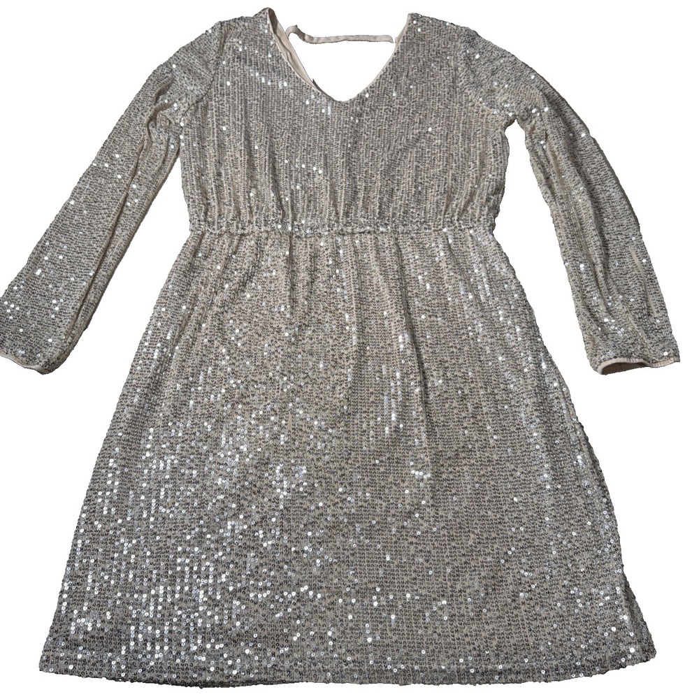 6W~ Womens Sz Med Maurice's Sequin Tan Sparkly‎ Dress Short